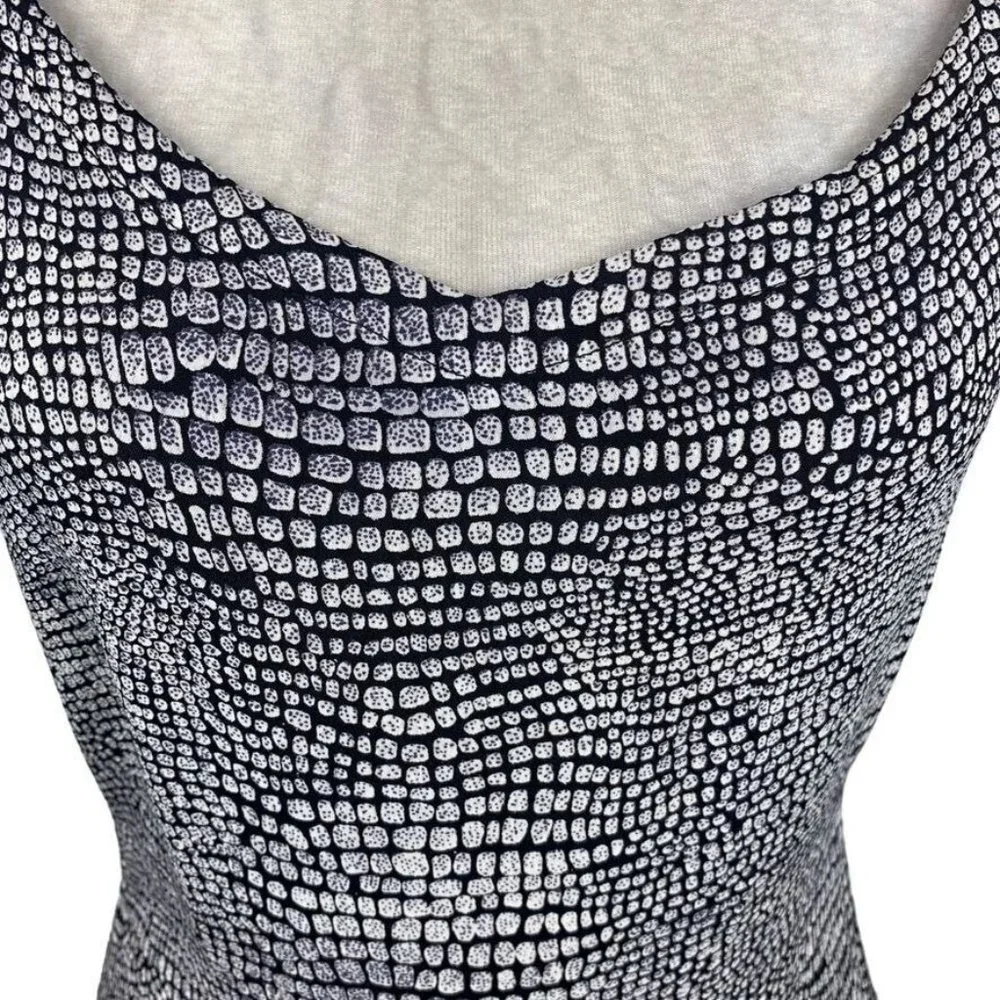 Olivia‎ Black & White Crocodile Print Slip Dress Rayon Lace Hem Sleeveless S